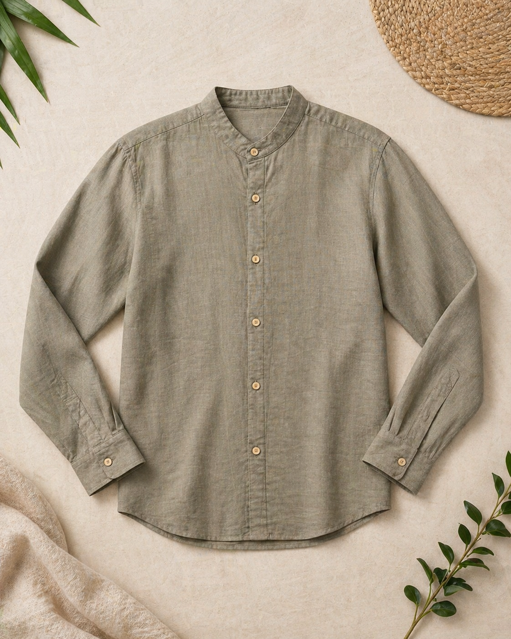 Linen Shirt Mao Long Sleeve