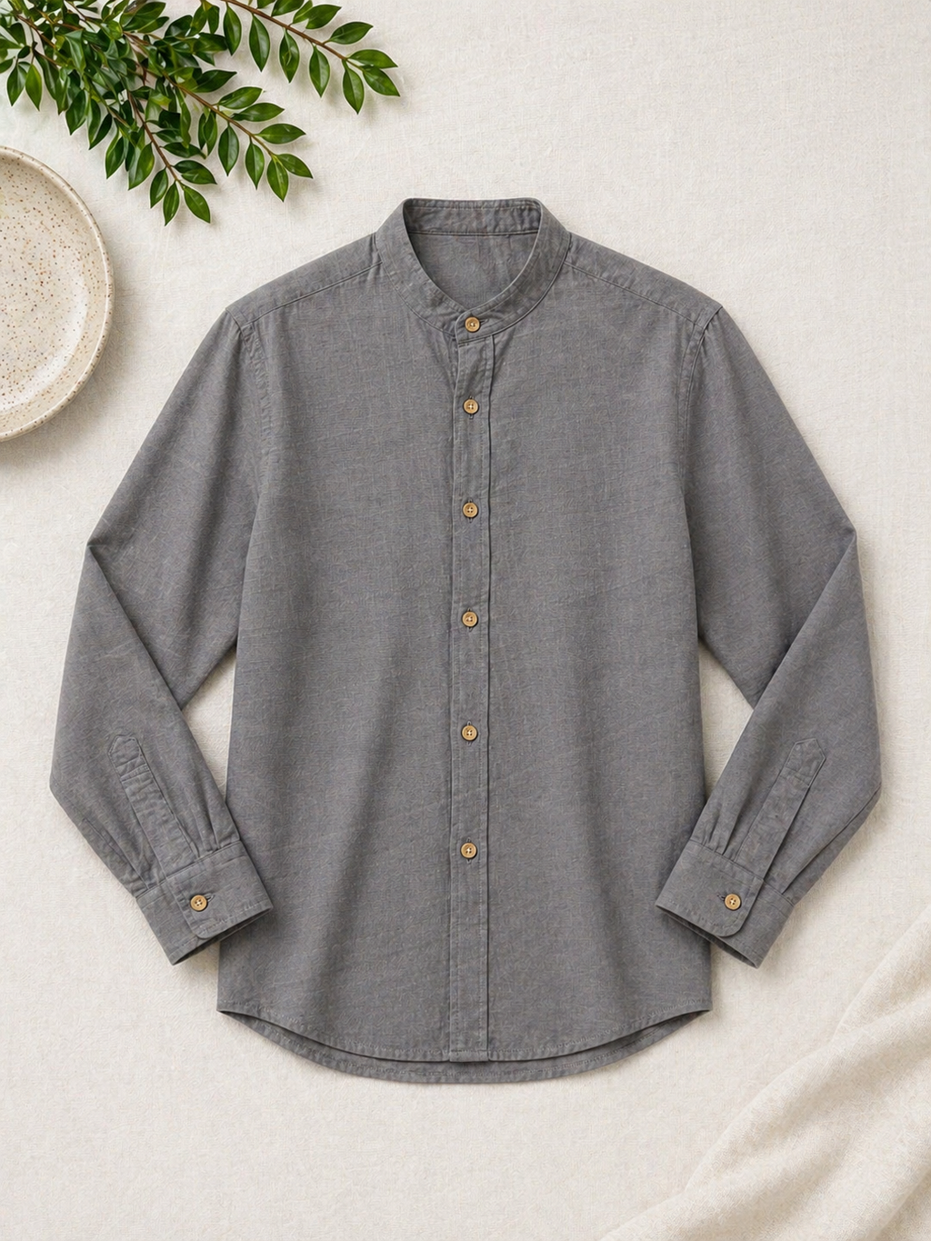Linen Shirt Mao Long Sleeve