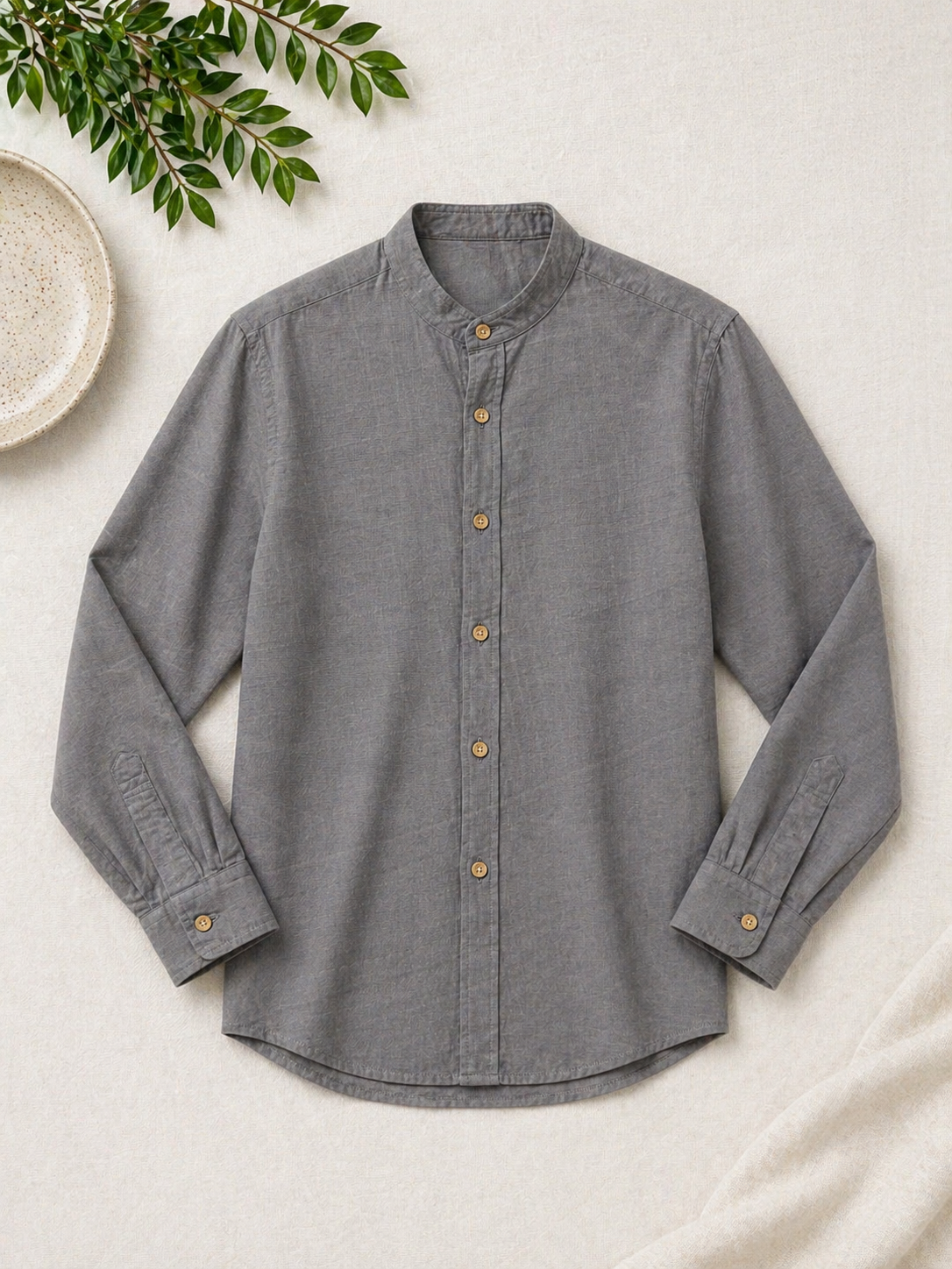 Linen Shirt Mao Long Sleeve