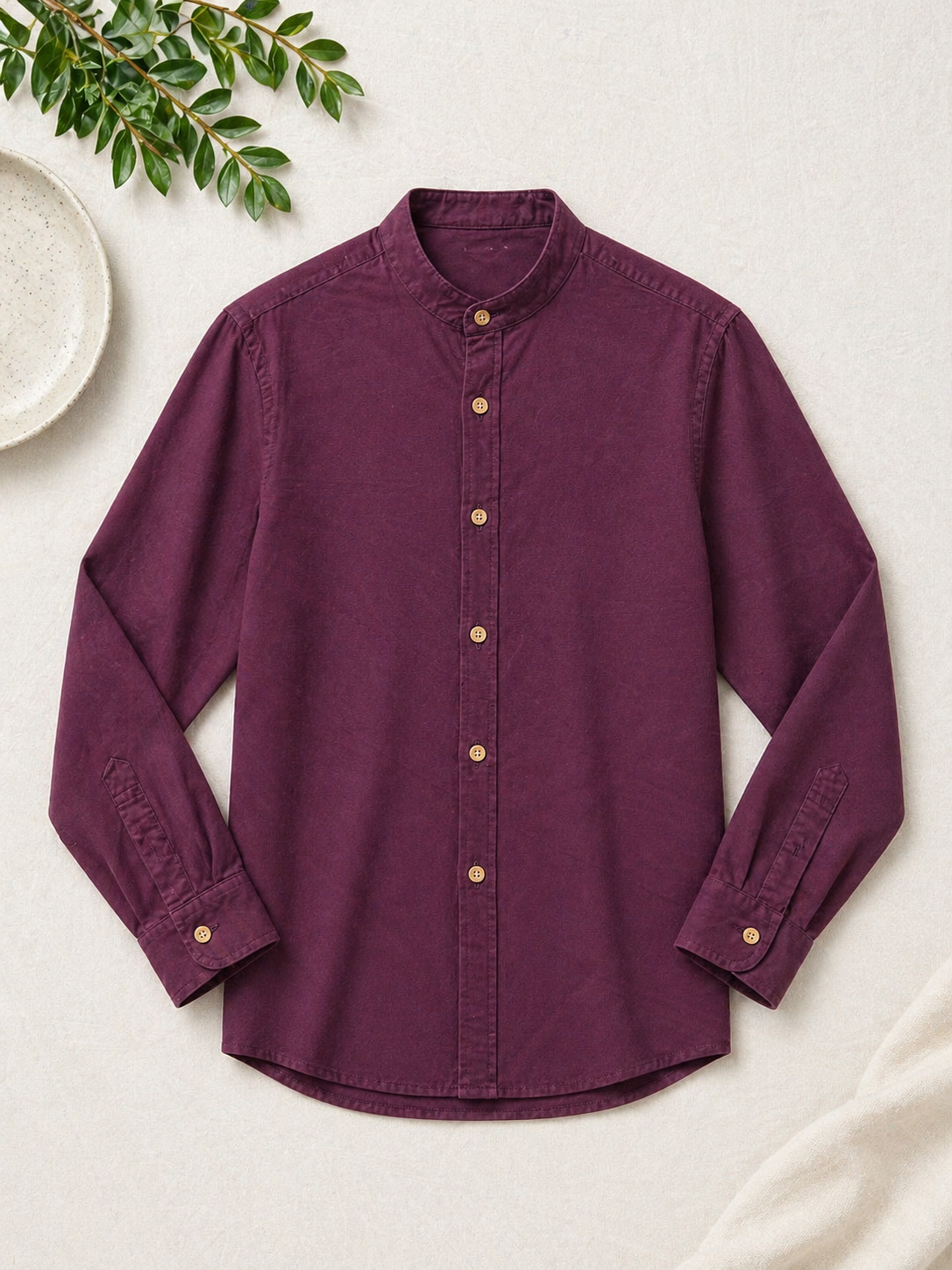 Linen Shirt Mao Long Sleeve