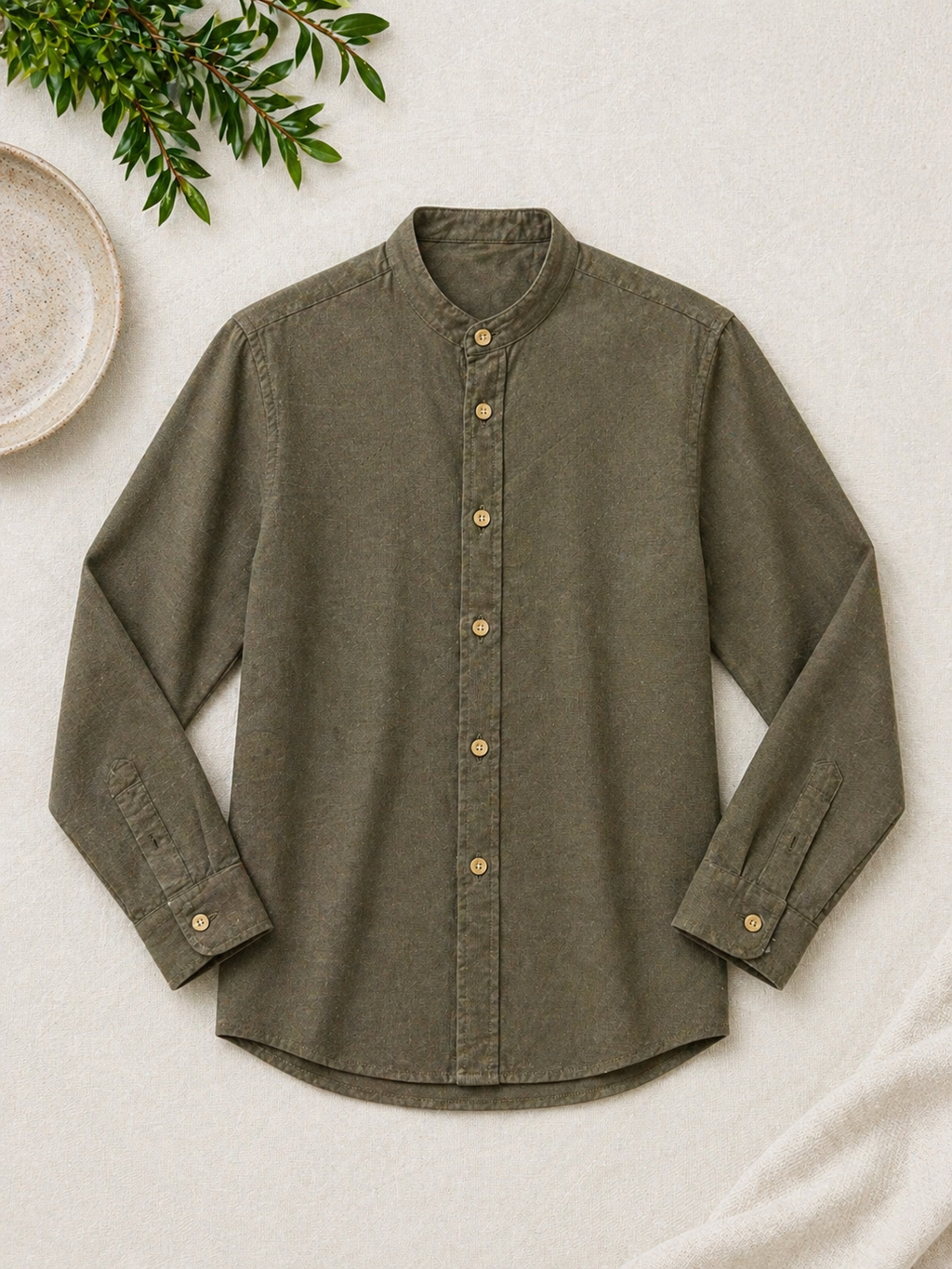 Linen Shirt Mao Long Sleeve