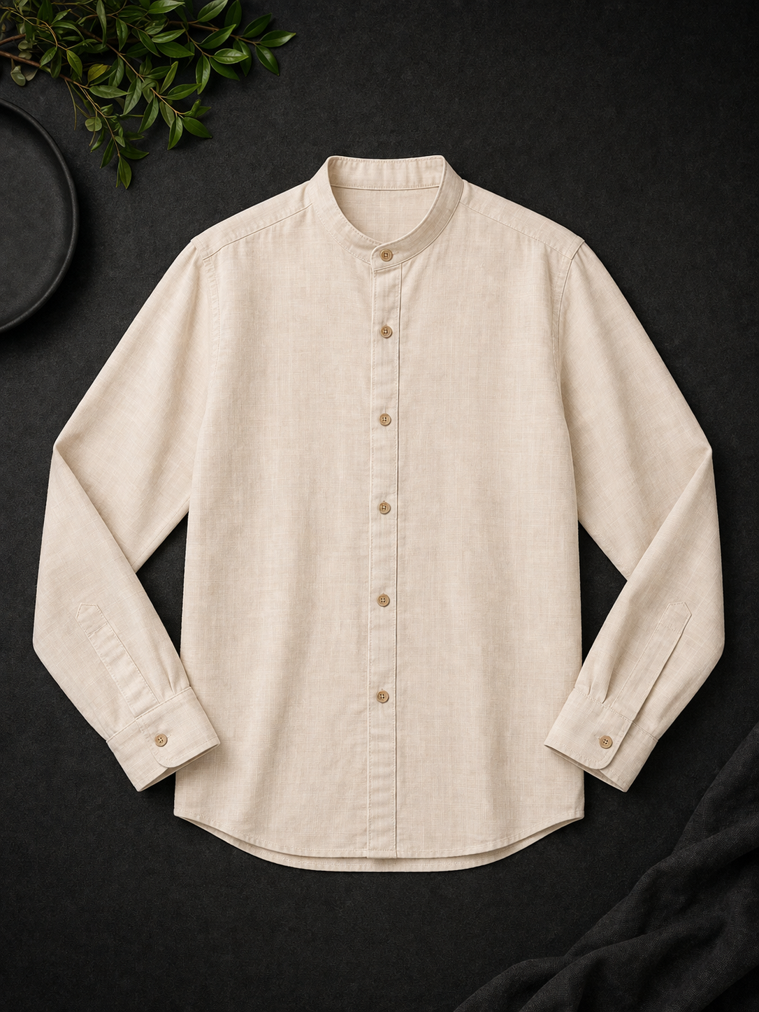 Linen Shirt Mao Long Sleeve