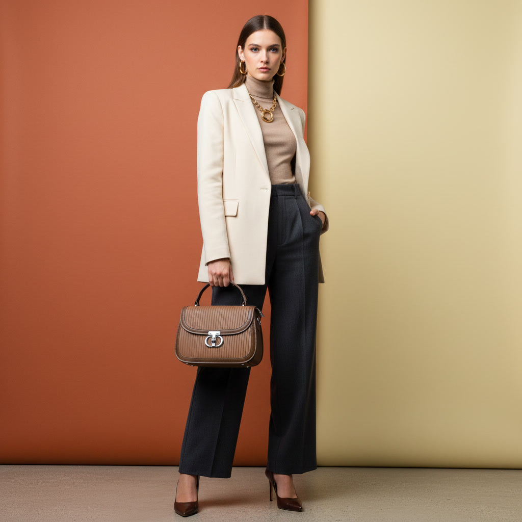 The Fluted Tote Bag (Brown) Handbag